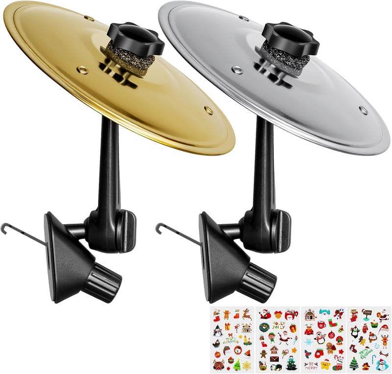 BRIGHTWORLD 2 PCS Car Cymbal Air Vent, Mini Crash Drum Cymbal with Christmas Stickers for Car, Car Accessory Gift for Music Lovers, A Fun Driving Trip (Silver Gold) - Image 1
